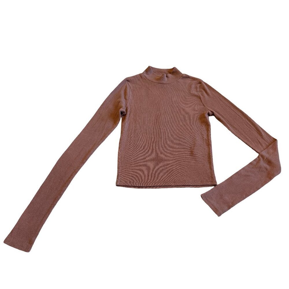 Hollister Brown Stretchy Mock Neck Crop Top Shirt Long Sleeve Y2K Size Small